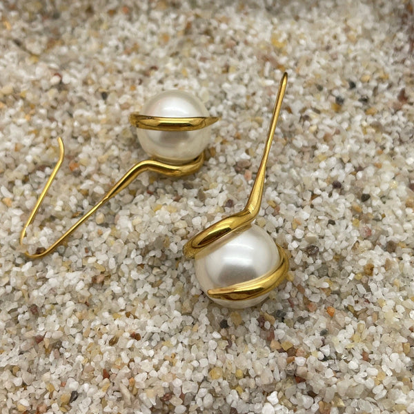 Drop Shell Pearl Earrings Rose Gold or Gold Twist WHOLESALE