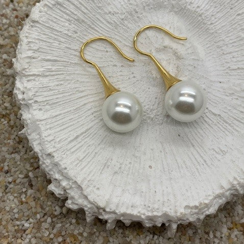 Round 12 mm Pearl Earring Drop Gold