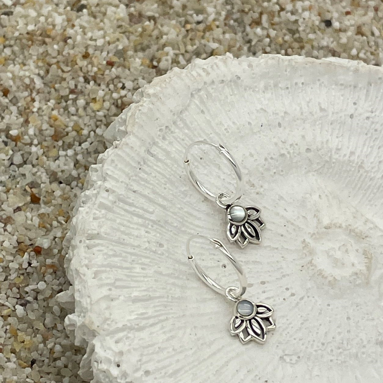 Amaya Mother of Pearl Huggie Silver WHOLESALE