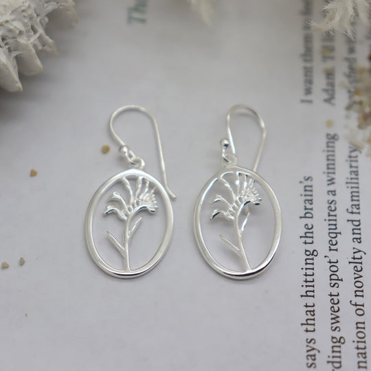 Kangaroo Paw Silver Rim Oval Drop