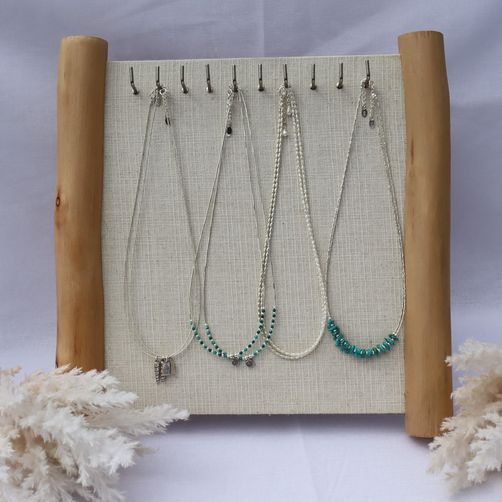 Bamboo and Linen Necklace Display