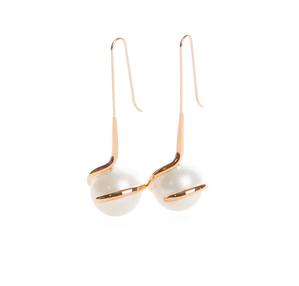 Drop Shell Pearl Earrings Rose Gold or Gold Twist