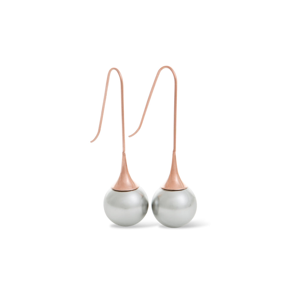 Fluted Pearl Earring Drop Rose Gold