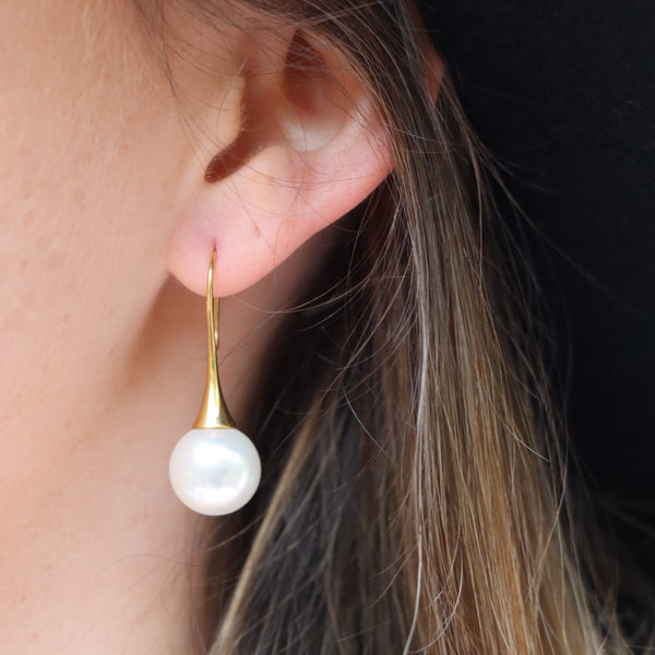 Round 12 mm Pearl Earring Drop Gold