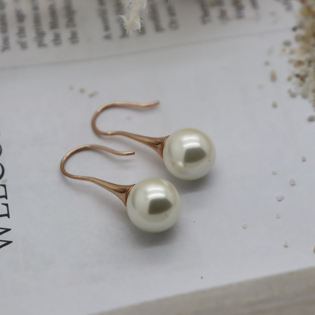Round 12 mm Pearl Earring Drop Rose Gold WHOLESALE